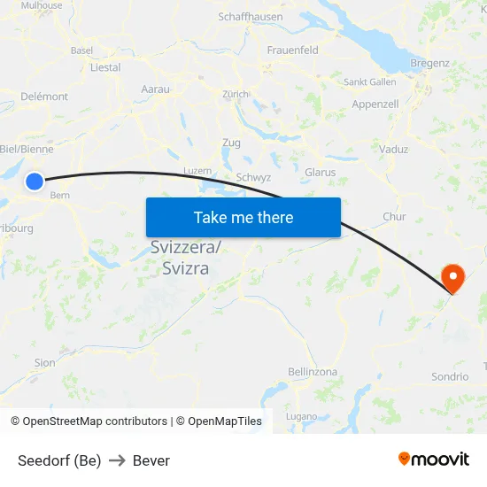 Seedorf (Be) to Bever map