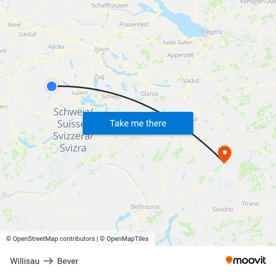 Willisau to Bever map