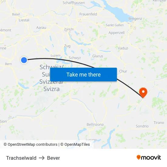 Trachselwald to Bever map