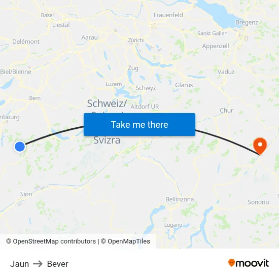 Jaun to Bever map