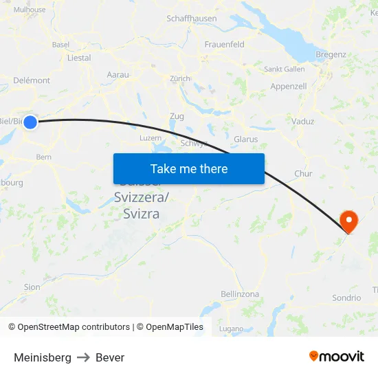 Meinisberg to Bever map