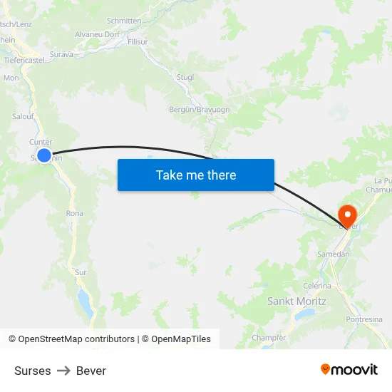 Surses to Bever map