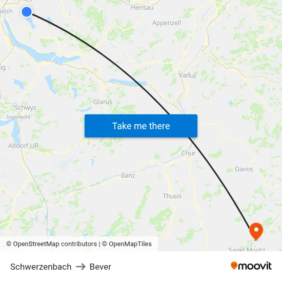 Schwerzenbach to Bever map