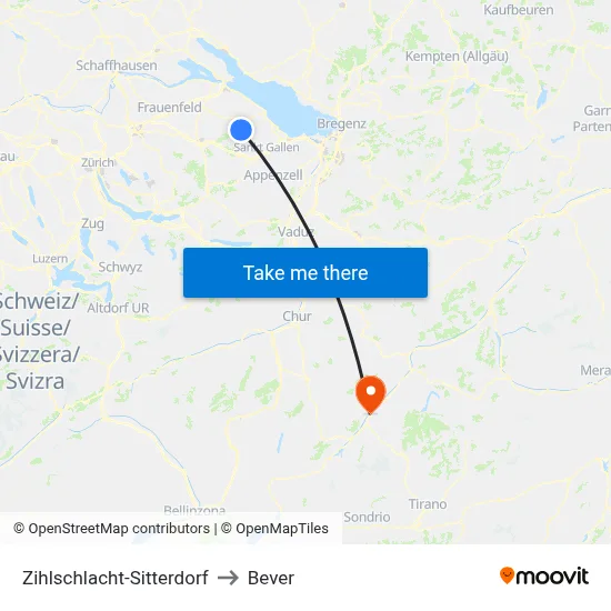Zihlschlacht-Sitterdorf to Bever map