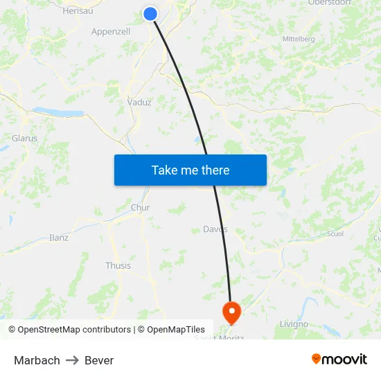 Marbach to Bever map