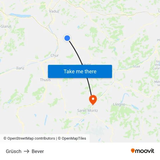 Grüsch to Bever map