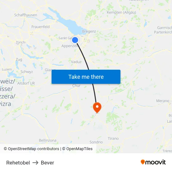 Rehetobel to Bever map