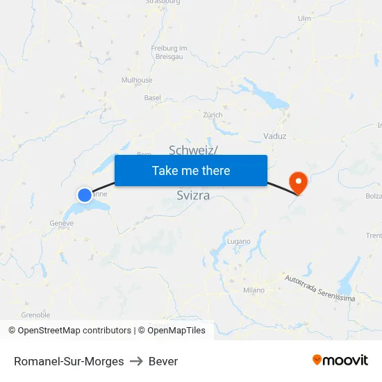 Romanel-Sur-Morges to Bever map