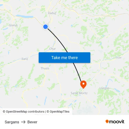 Sargans to Bever map