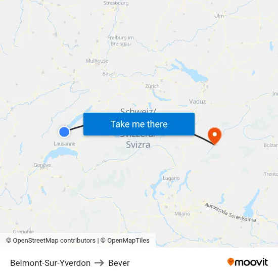Belmont-Sur-Yverdon to Bever map