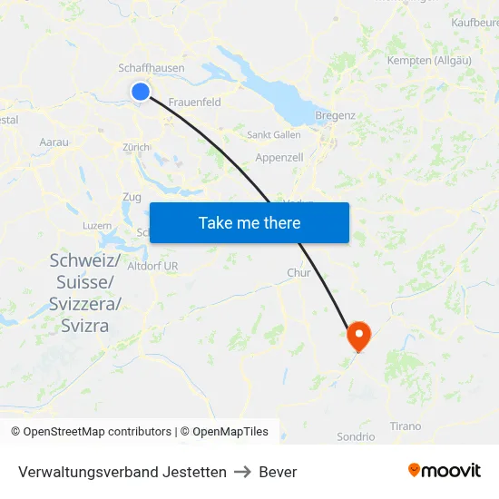 Verwaltungsverband Jestetten to Bever map