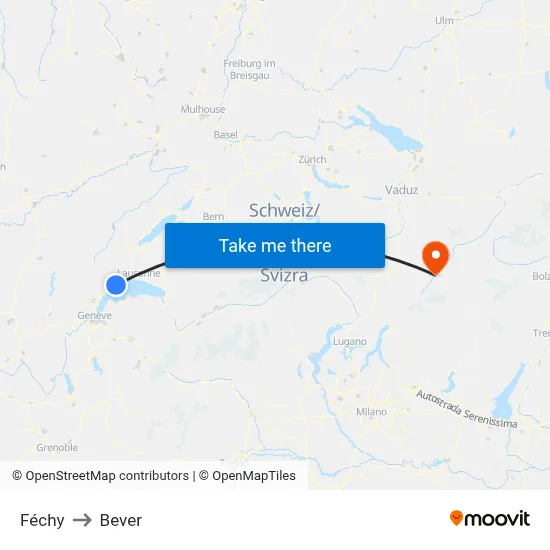 Féchy to Bever map