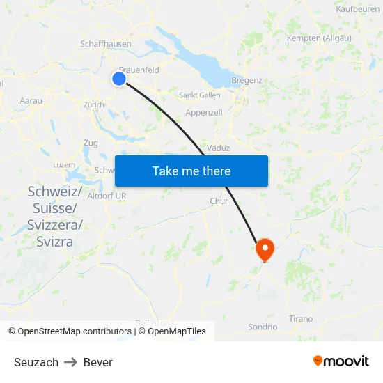 Seuzach to Bever map