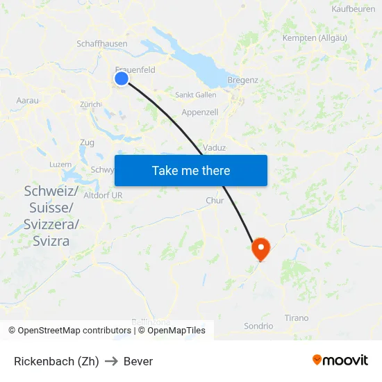 Rickenbach (Zh) to Bever map