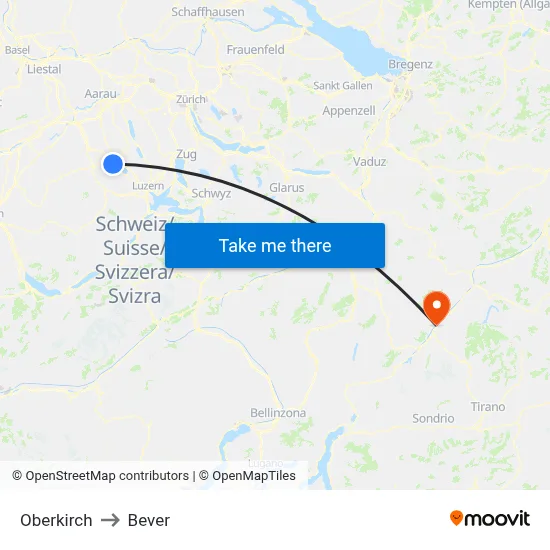 Oberkirch to Bever map