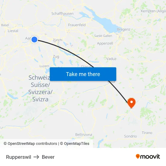Rupperswil to Bever map