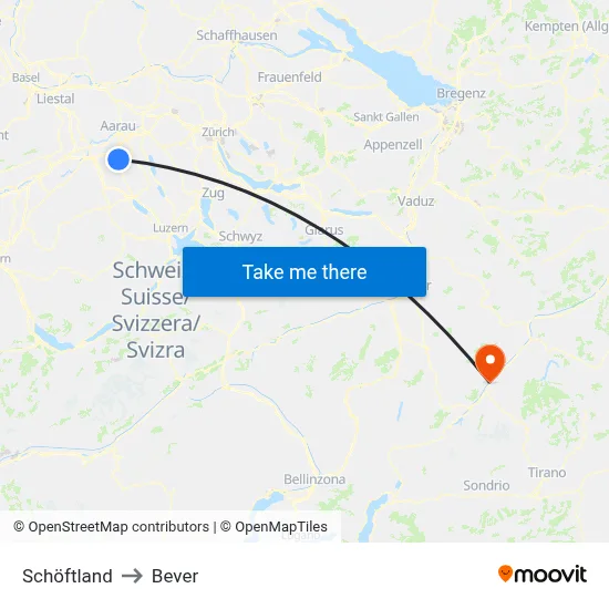 Schöftland to Bever map