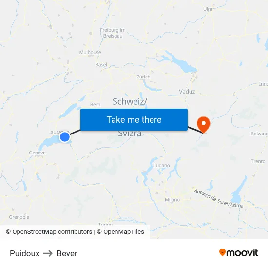 Puidoux to Bever map