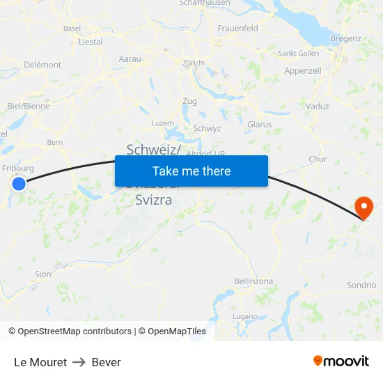 Le Mouret to Bever map
