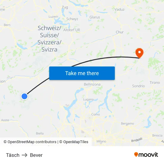 Täsch to Bever map