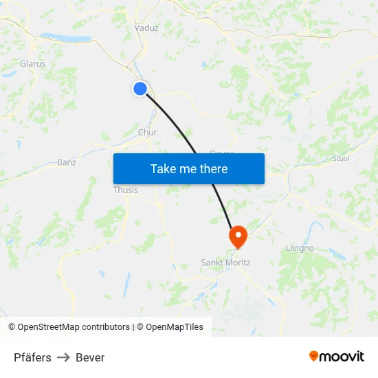 Pfäfers to Bever map