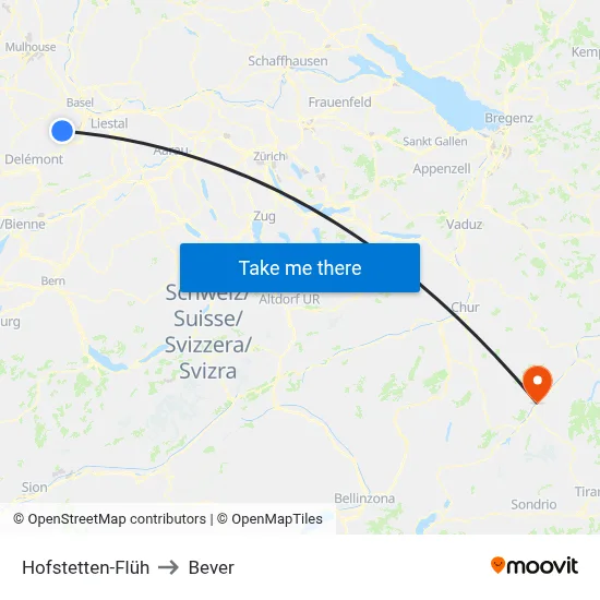 Hofstetten-Flüh to Bever map