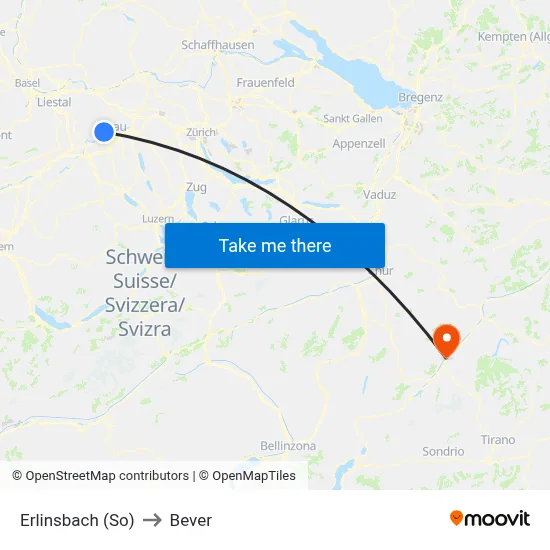 Erlinsbach (So) to Bever map