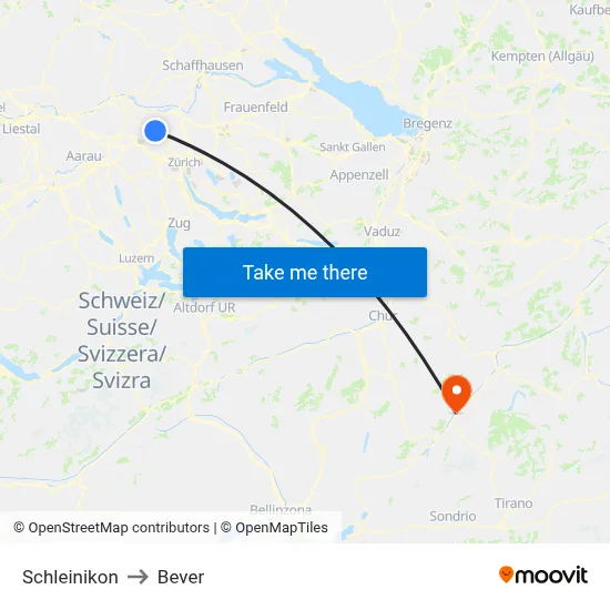 Schleinikon to Bever map