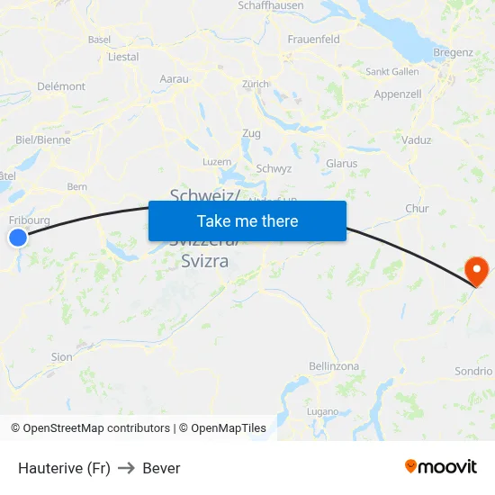Hauterive (Fr) to Bever map