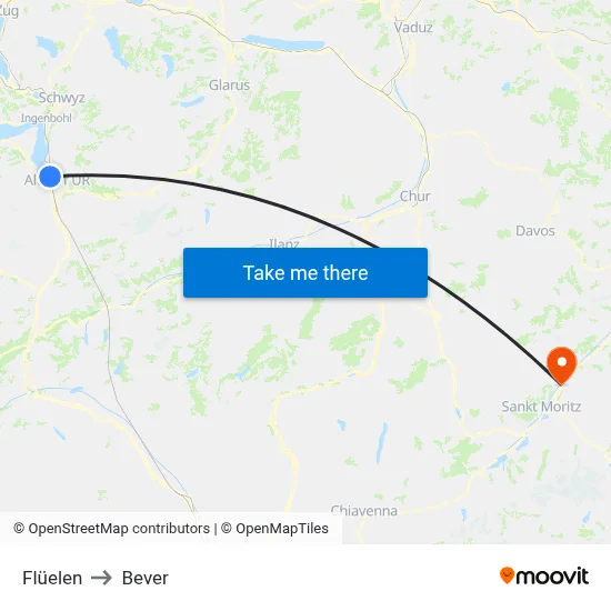 Flüelen to Bever map