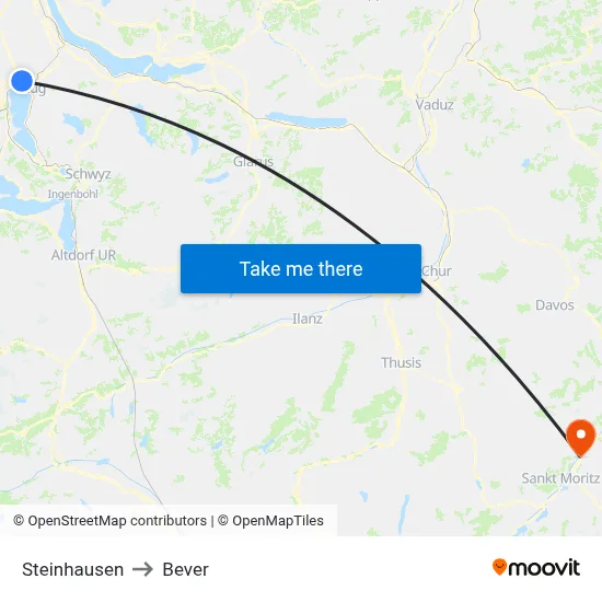 Steinhausen to Bever map