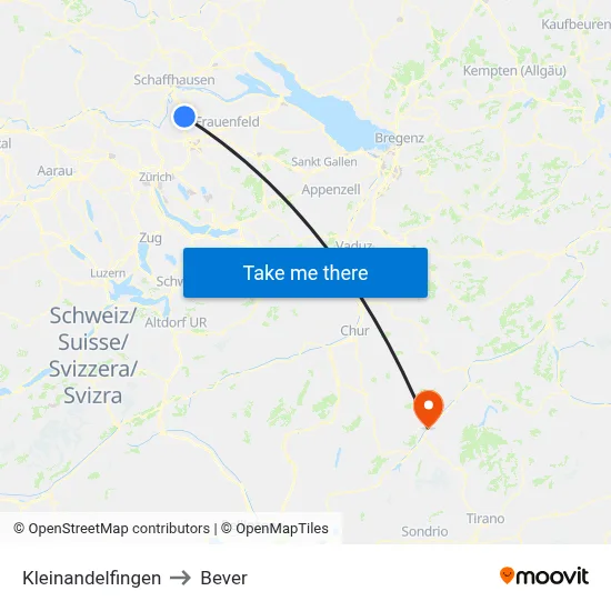 Kleinandelfingen to Bever map