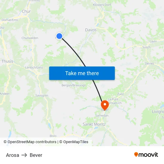 Arosa to Bever map