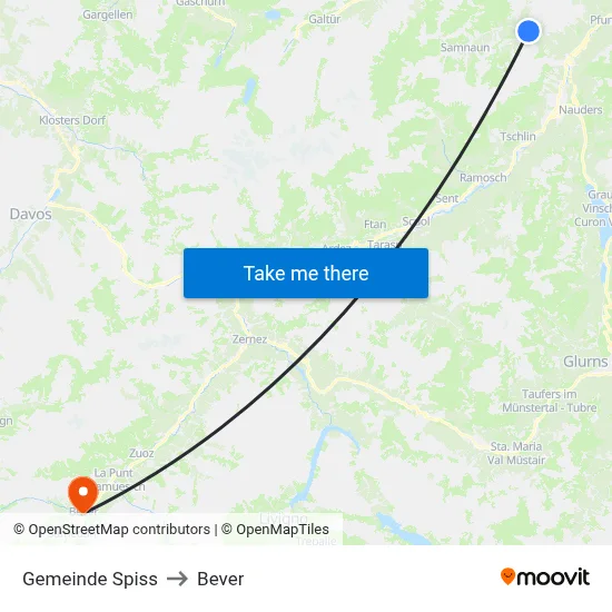 Gemeinde Spiss to Bever map