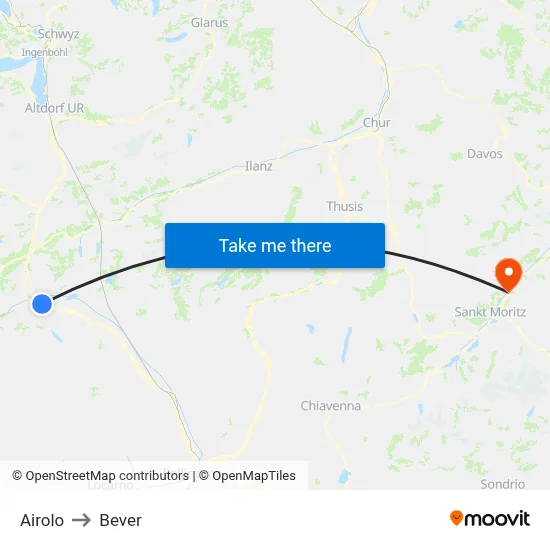 Airolo to Bever map