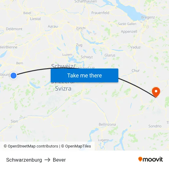Schwarzenburg to Bever map