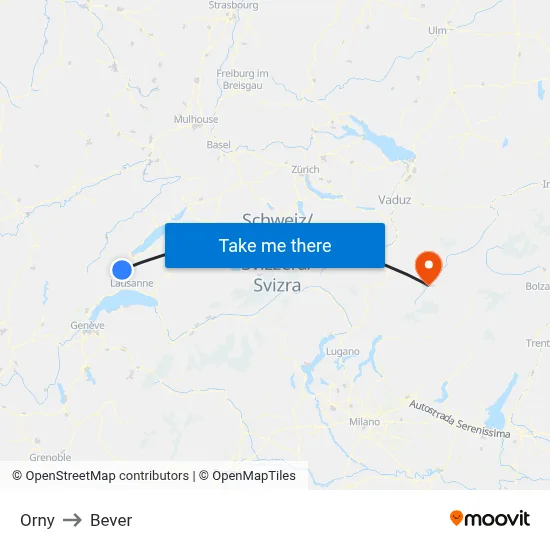Orny to Bever map