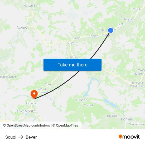 Scuol to Bever map