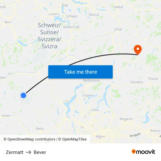 Zermatt to Bever map