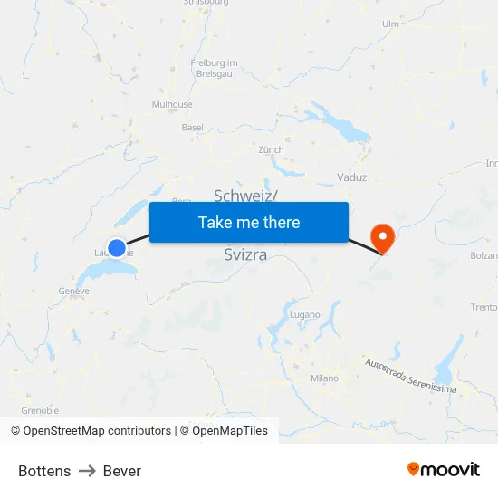 Bottens to Bever map