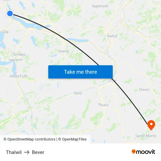 Thalwil to Bever map
