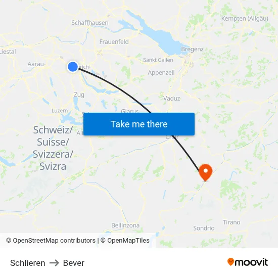 Schlieren to Bever map