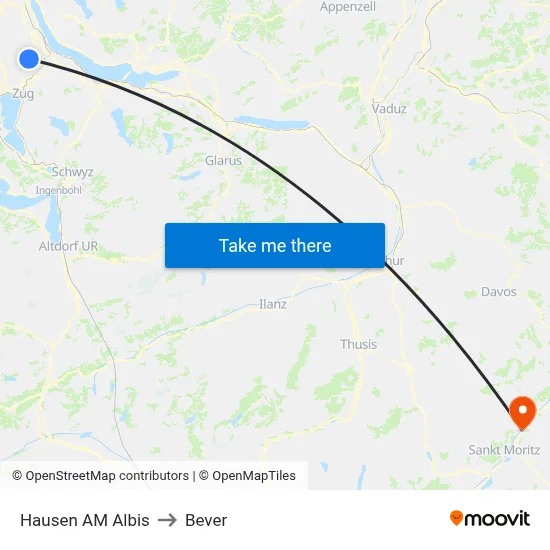 Hausen AM Albis to Bever map