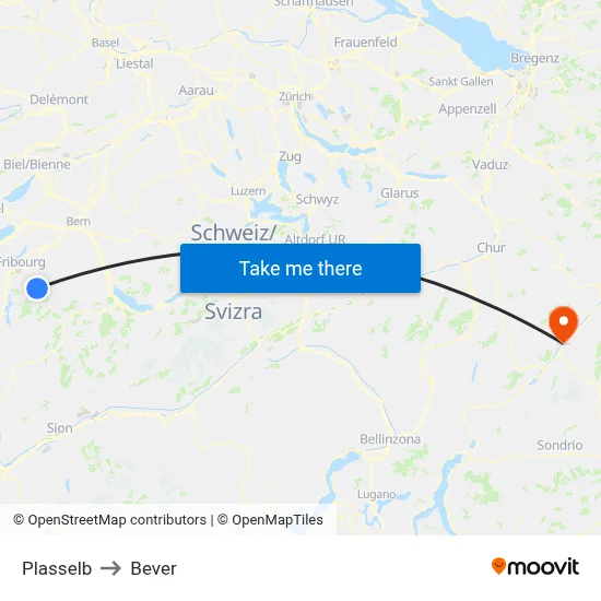 Plasselb to Bever map