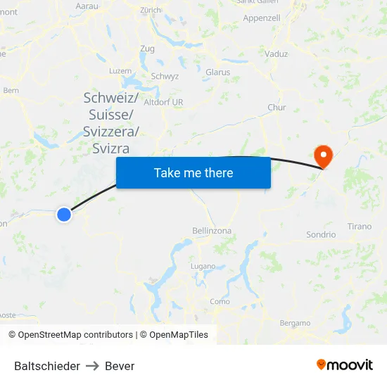 Baltschieder to Bever map