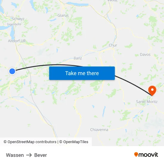 Wassen to Bever map