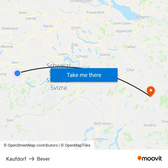 Kaufdorf to Bever map
