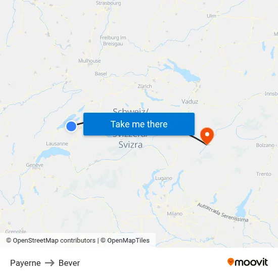 Payerne to Bever map