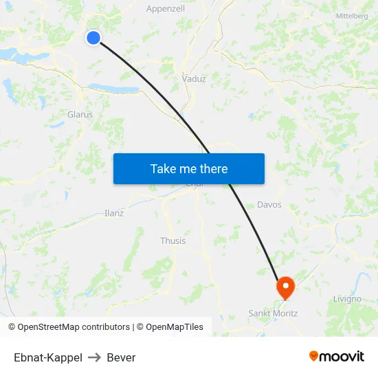 Ebnat-Kappel to Bever map