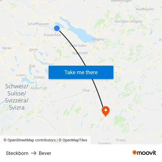 Steckborn to Bever map